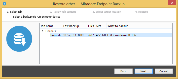 How to restore files from another device, select job